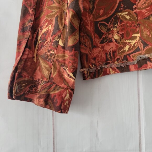 Christopher & Banks Stretch Floral Zip Front Distressed Cotton Blazer Jacket EUC - Picture 4 of 10